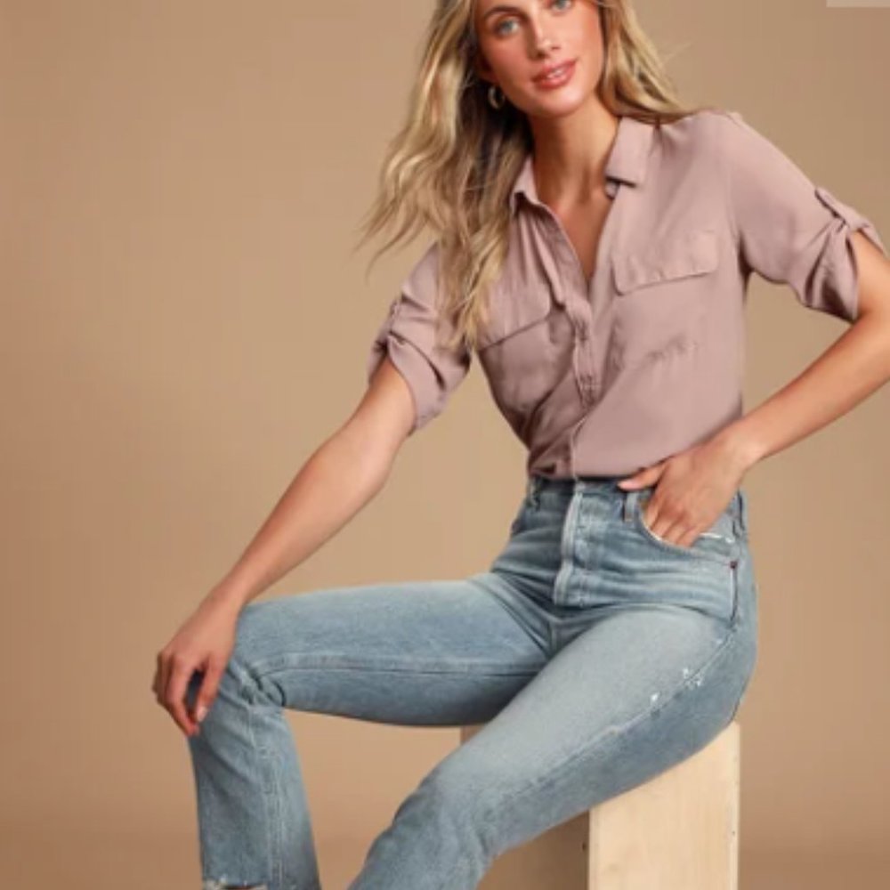 Lulu's Mauve Button-Up Blouse Top